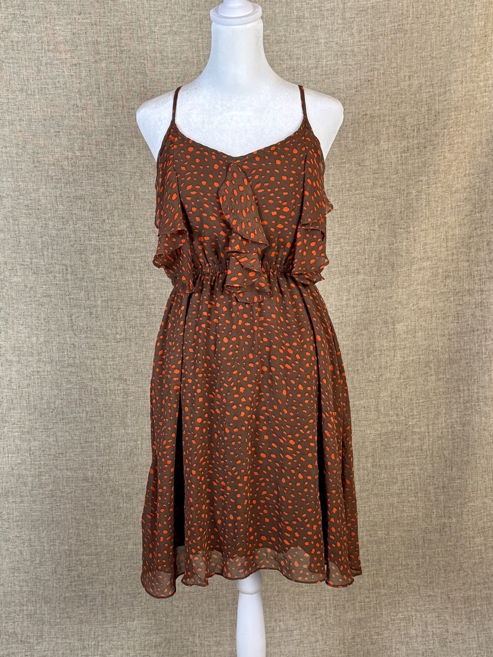 Ya Los Angeles Brown Midi Dress with Orange Dot Print- Y2K